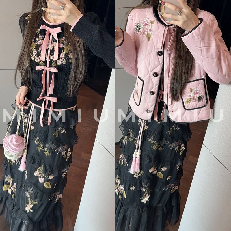 【mimius】肉重工绣花针织衫/蝴蝶结可拆+半裙+棉服外套汉服 G12199
