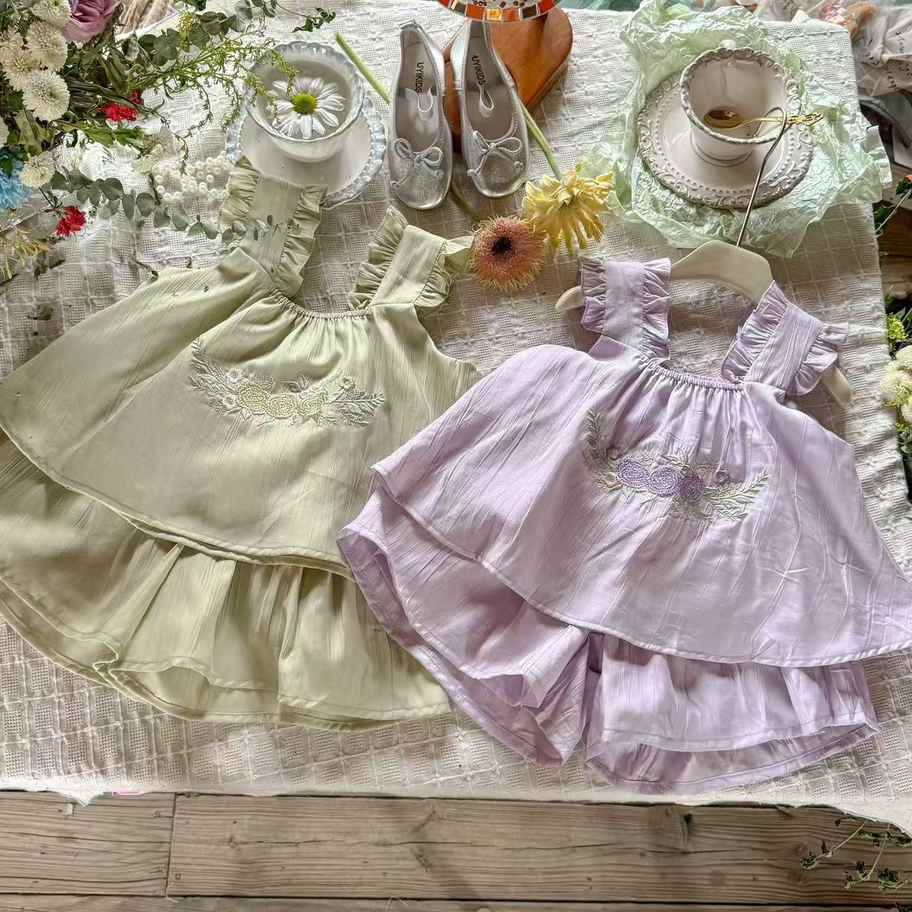 【糯米】公主风女童夏装洋气搭配多色款短裙裤套装Ts045