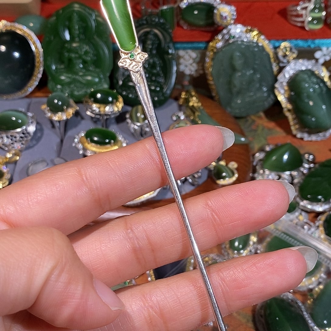 和田玉（碧玉）银S925镶嵌颈饰