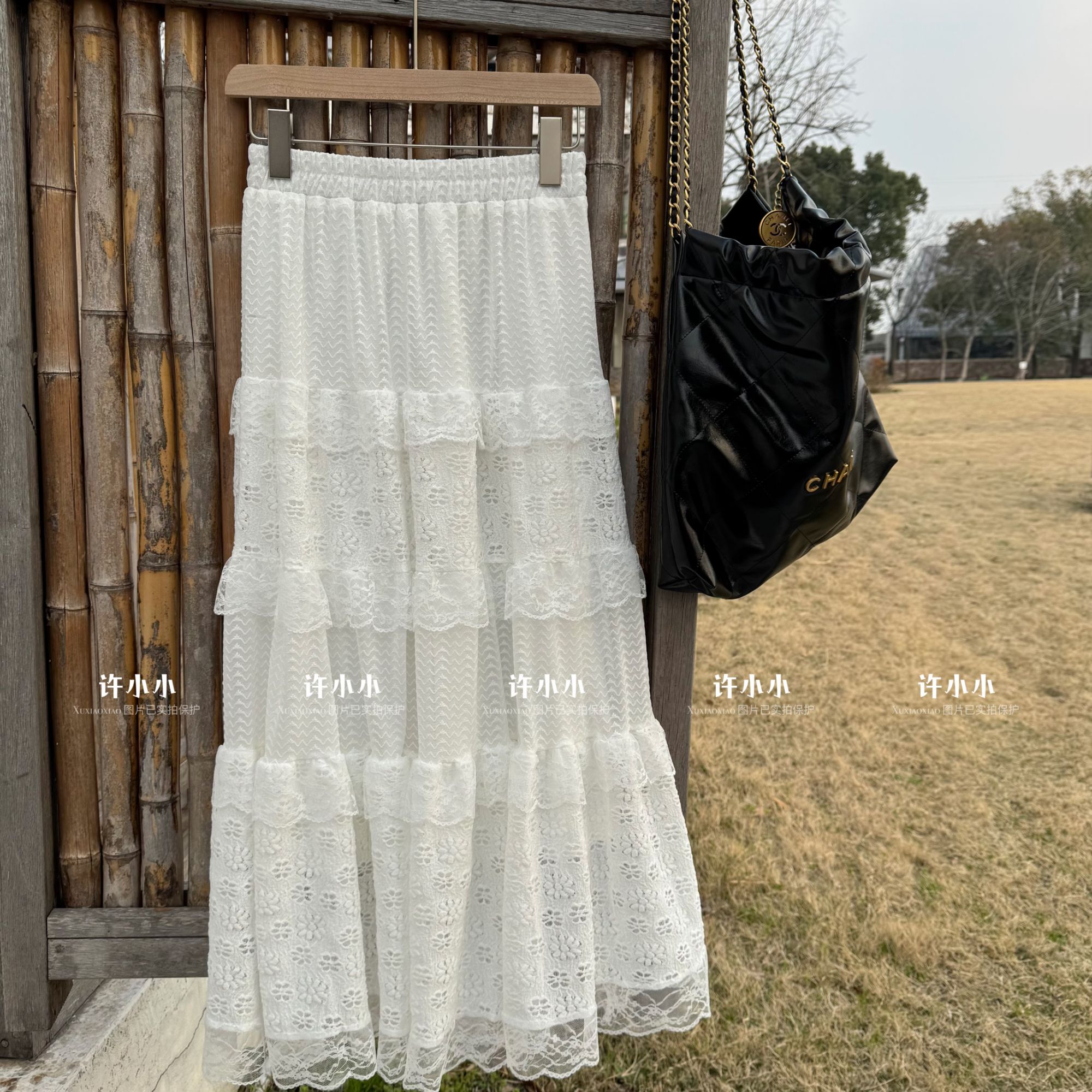 许小小夏季新款蕾丝拼接A字裙 夏季高腰显瘦仙女裙 5021