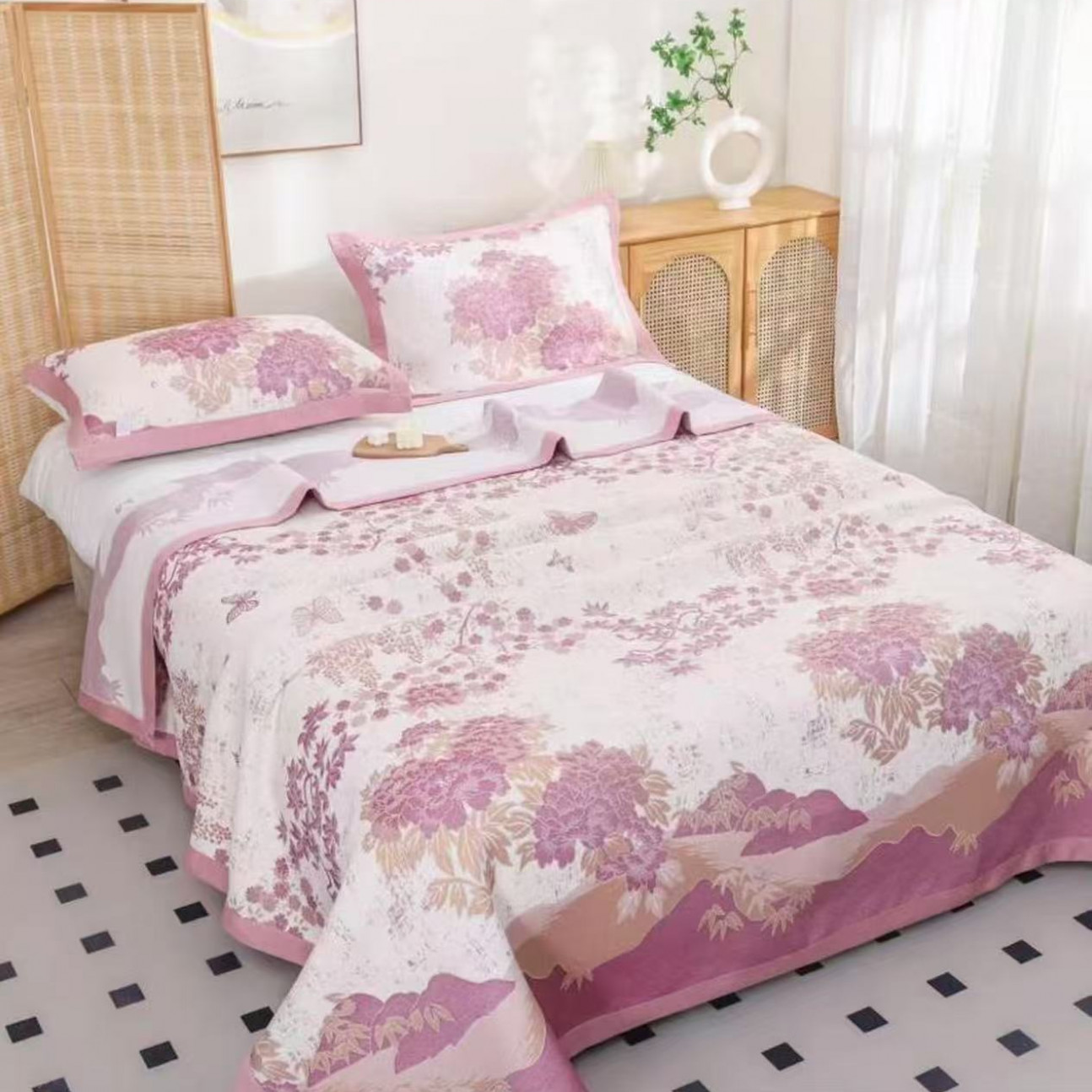 （虞美人）230*250cm意大利高定珍珠缎虞美人棉麻毯