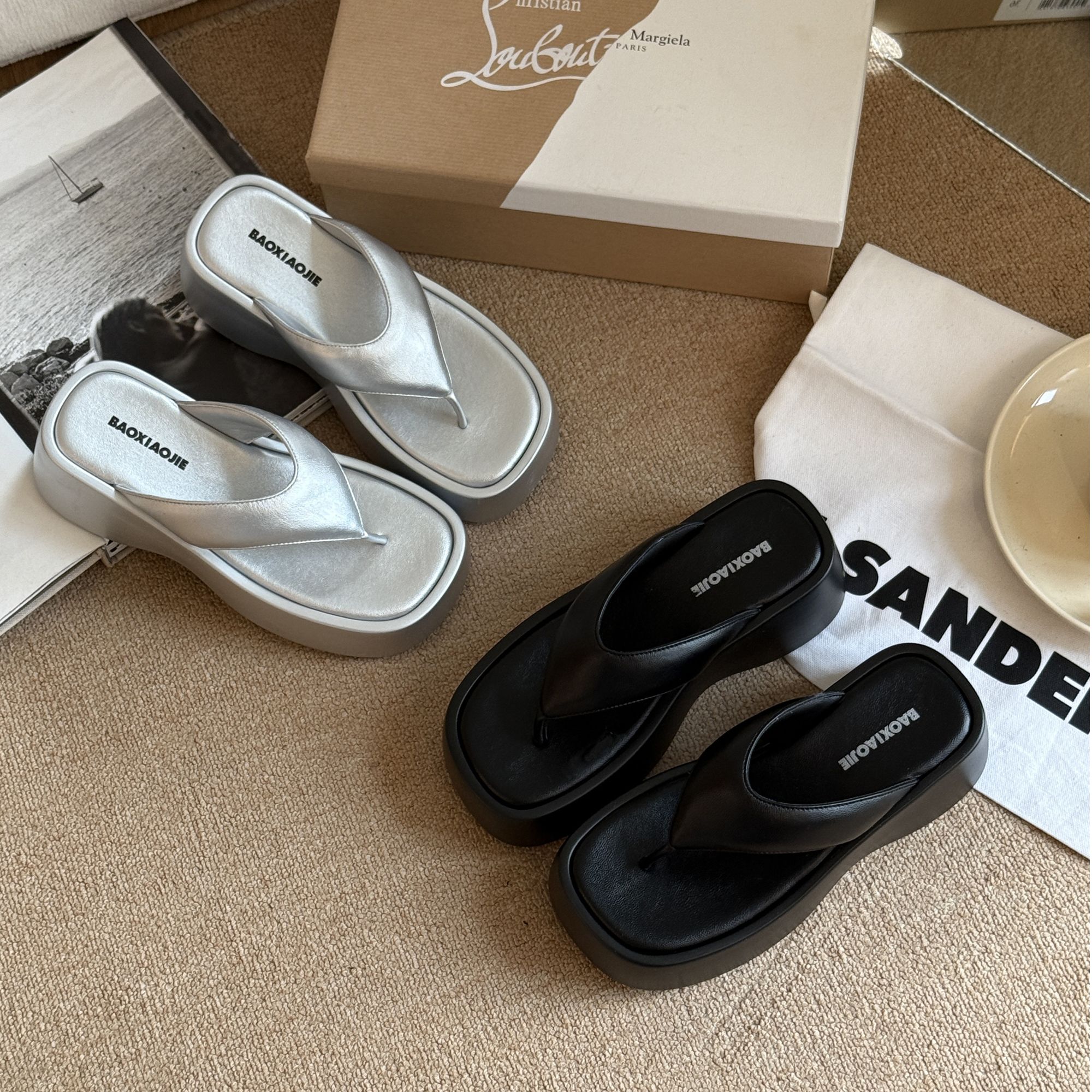 BAO/宝小姐厚底人字拖鞋女2025新款夏季软底女鞋沙滩凉鞋7800-988