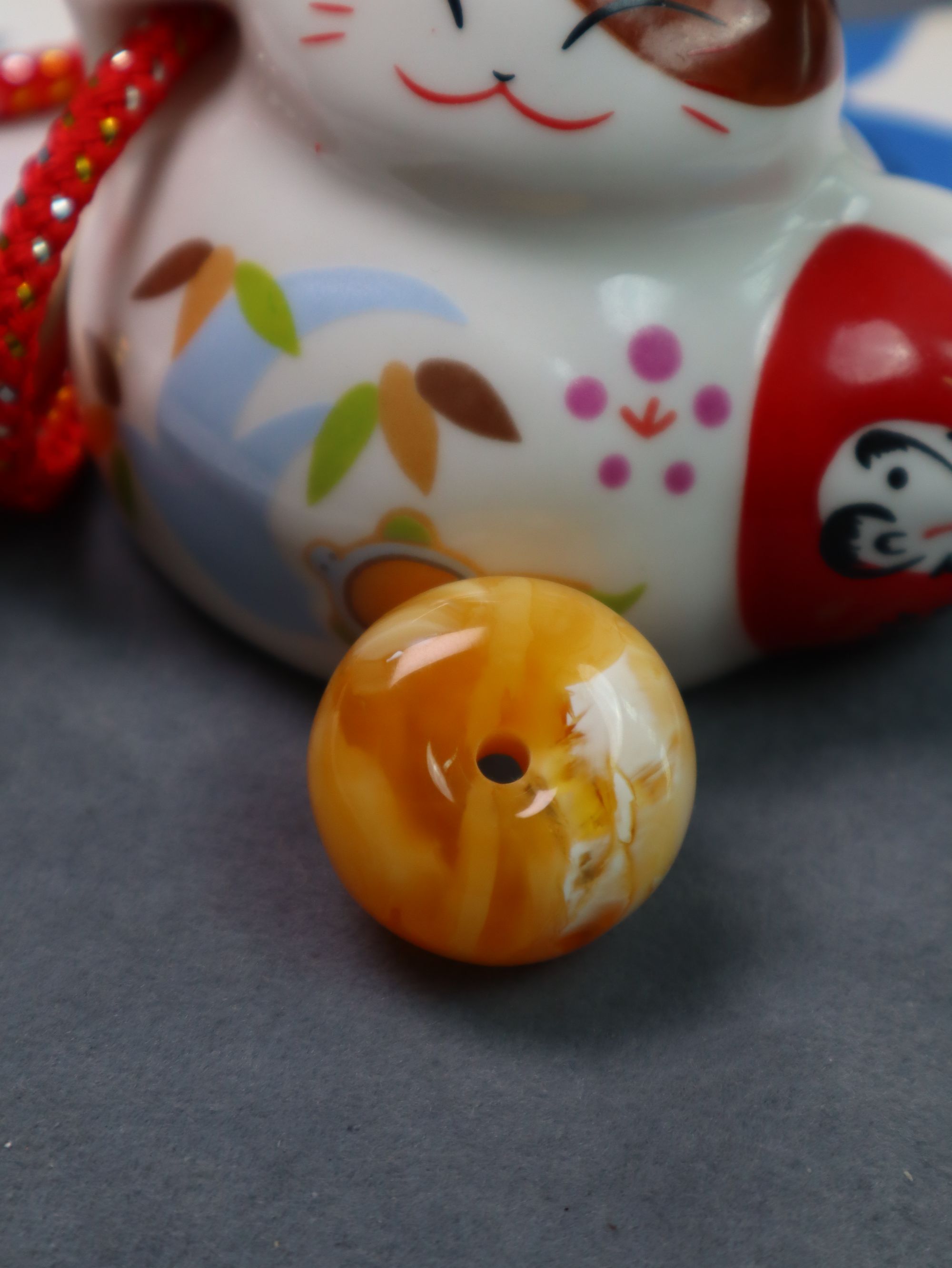 天然蜜蜡橘红瓷白花平安扣吊坠