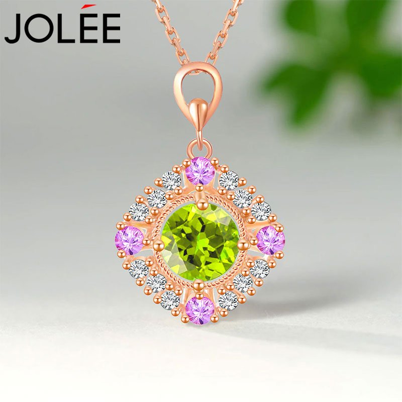 Jolee项链S925银橄榄石轻奢时尚彩色宝石吊坠项坠饰品送女士礼物