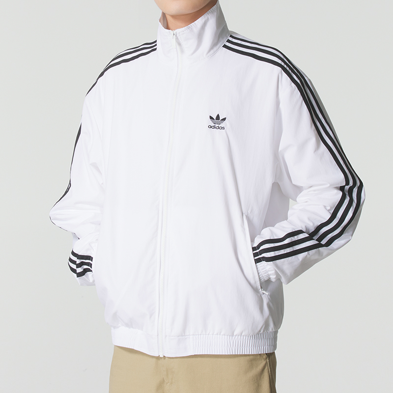流光风阿迪达斯三叶草梭织外套男装复古立领运动服宽松夹克JY1328