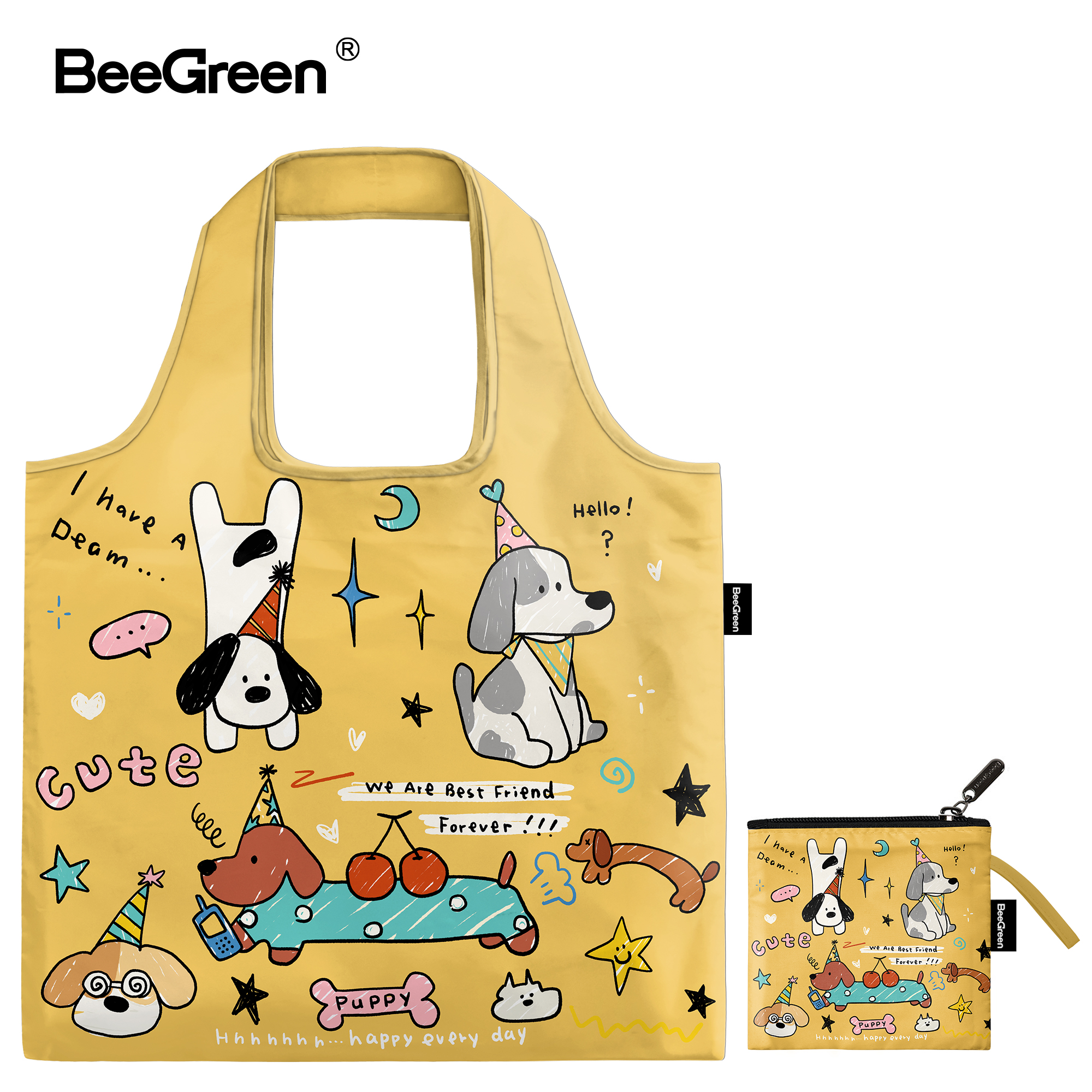 BeeGreen 奶狗涂鸦记原创设计师款环保购物袋女百搭多用万能袋01
