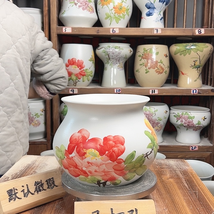 摆件但盆红牡丹款陶瓷陶瓷