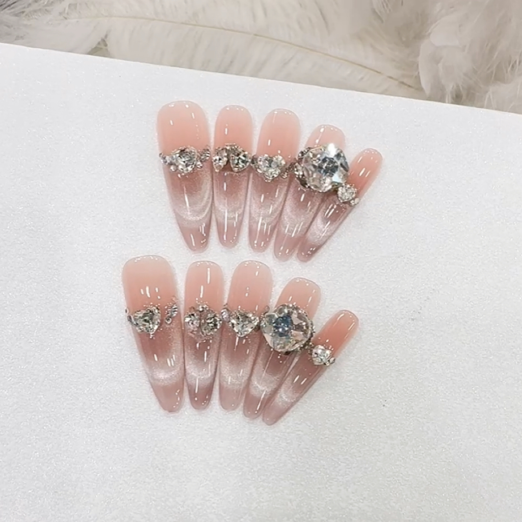 【织星裸紫】纯手工美甲穿戴甲片纯欲风冰透裸法式猫眼气质显白