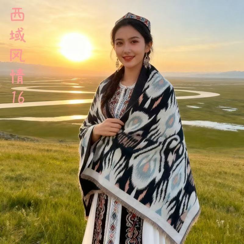 新疆民族风不掉色仿羊绒女极简风不起球围巾