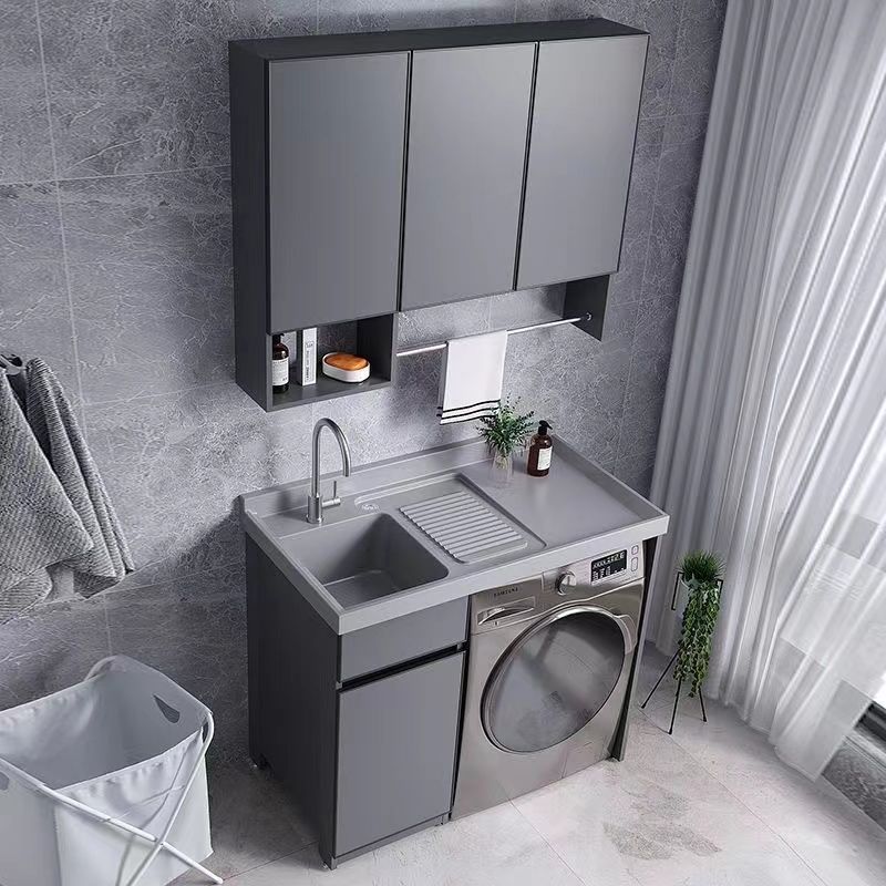 2025英石一体阳台洗衣机柜子带搓板台盆柜组合洗衣柜伴侣定制