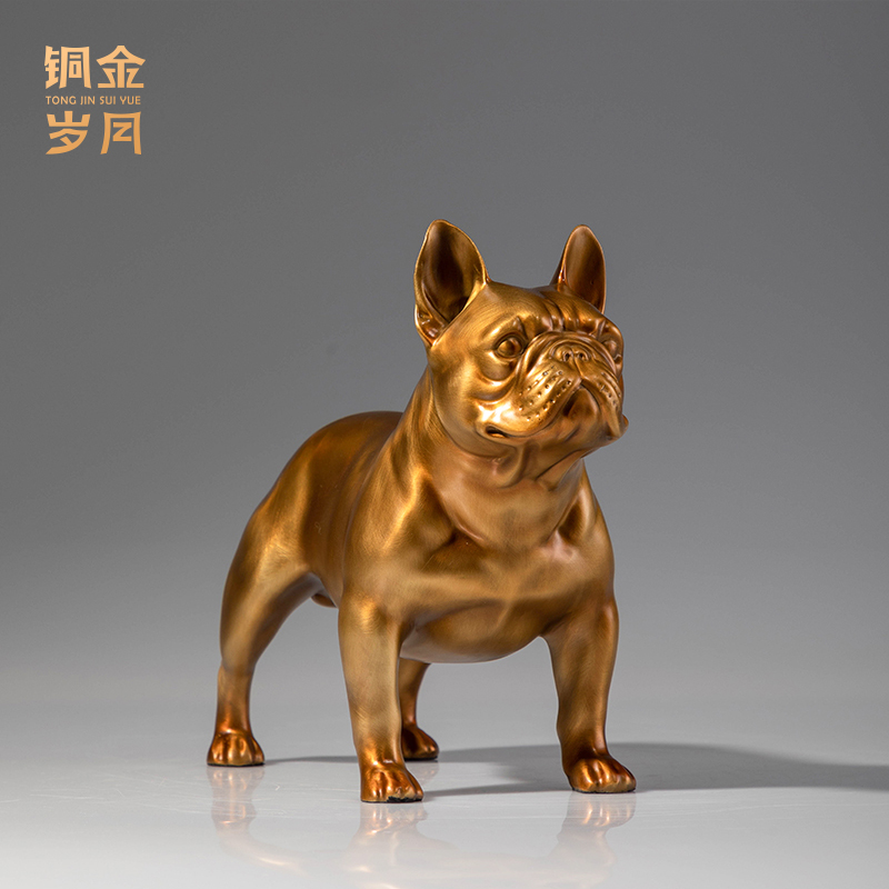 铜金岁月《可爱法斗犬》精品铜摆件法斗狗茶桌办公室客厅家居装饰品
