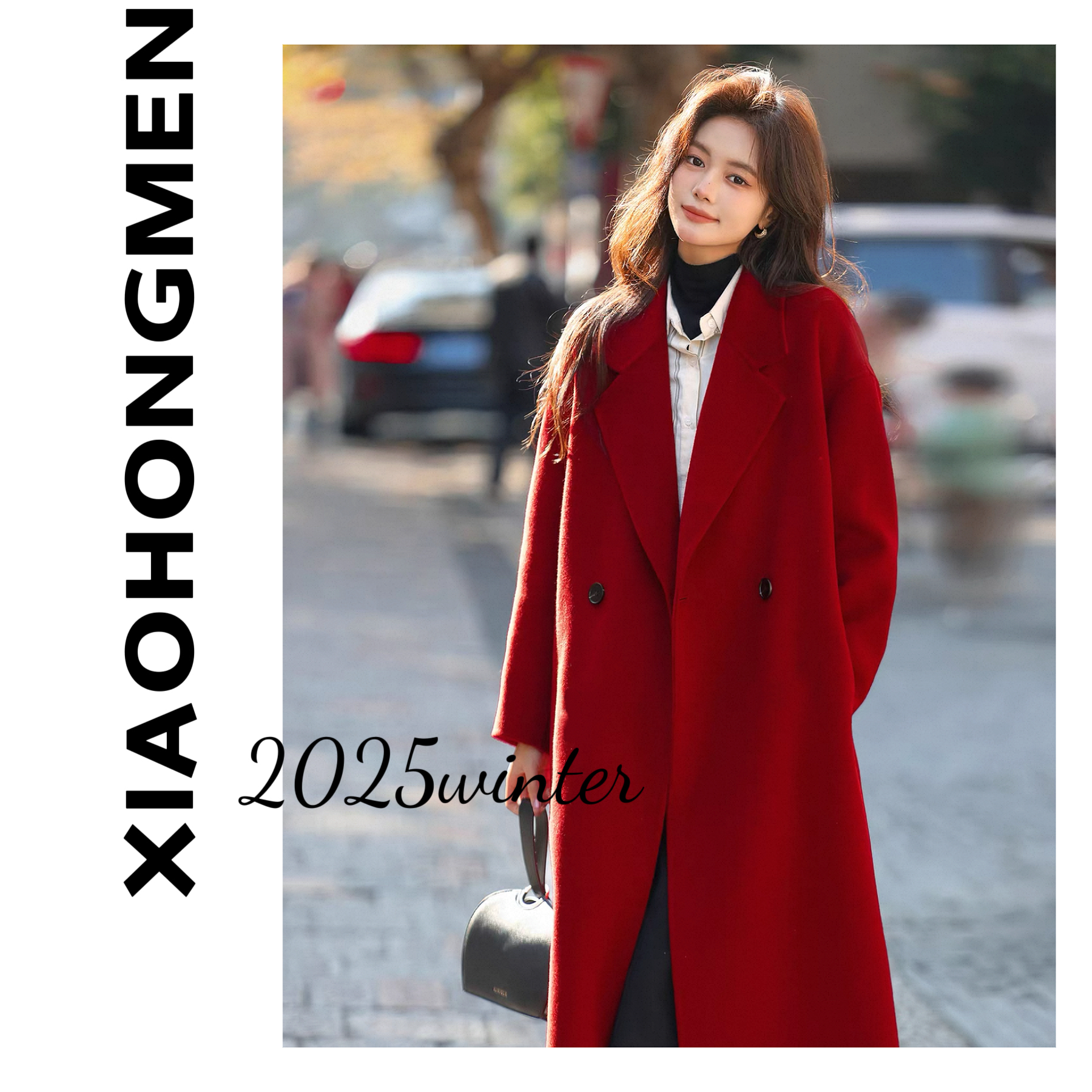 B064  2025高级感韩系加厚外套双排扣长款双面羊毛大衣