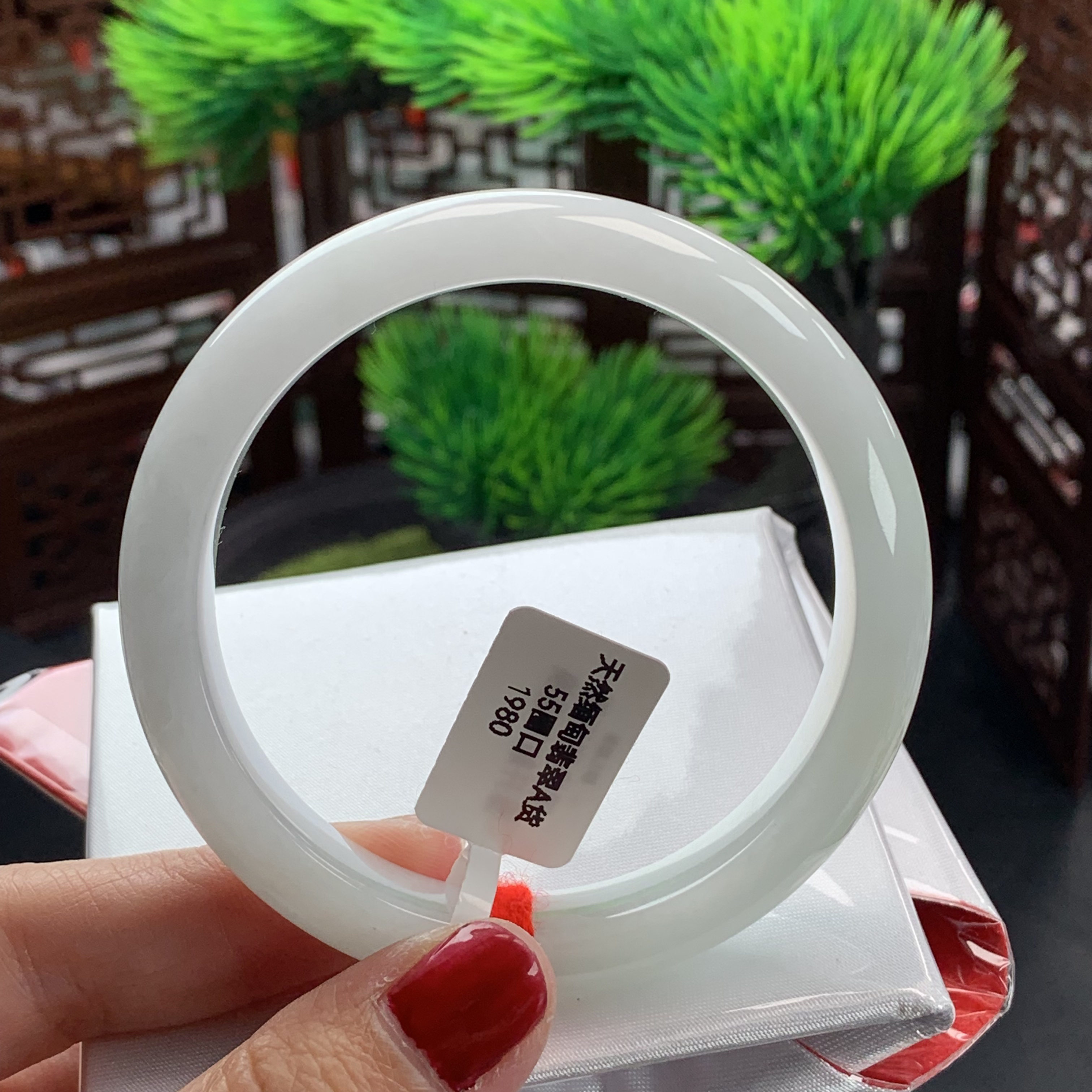 天然缅甸翡翠A货手镯55圈口白月光正圈
