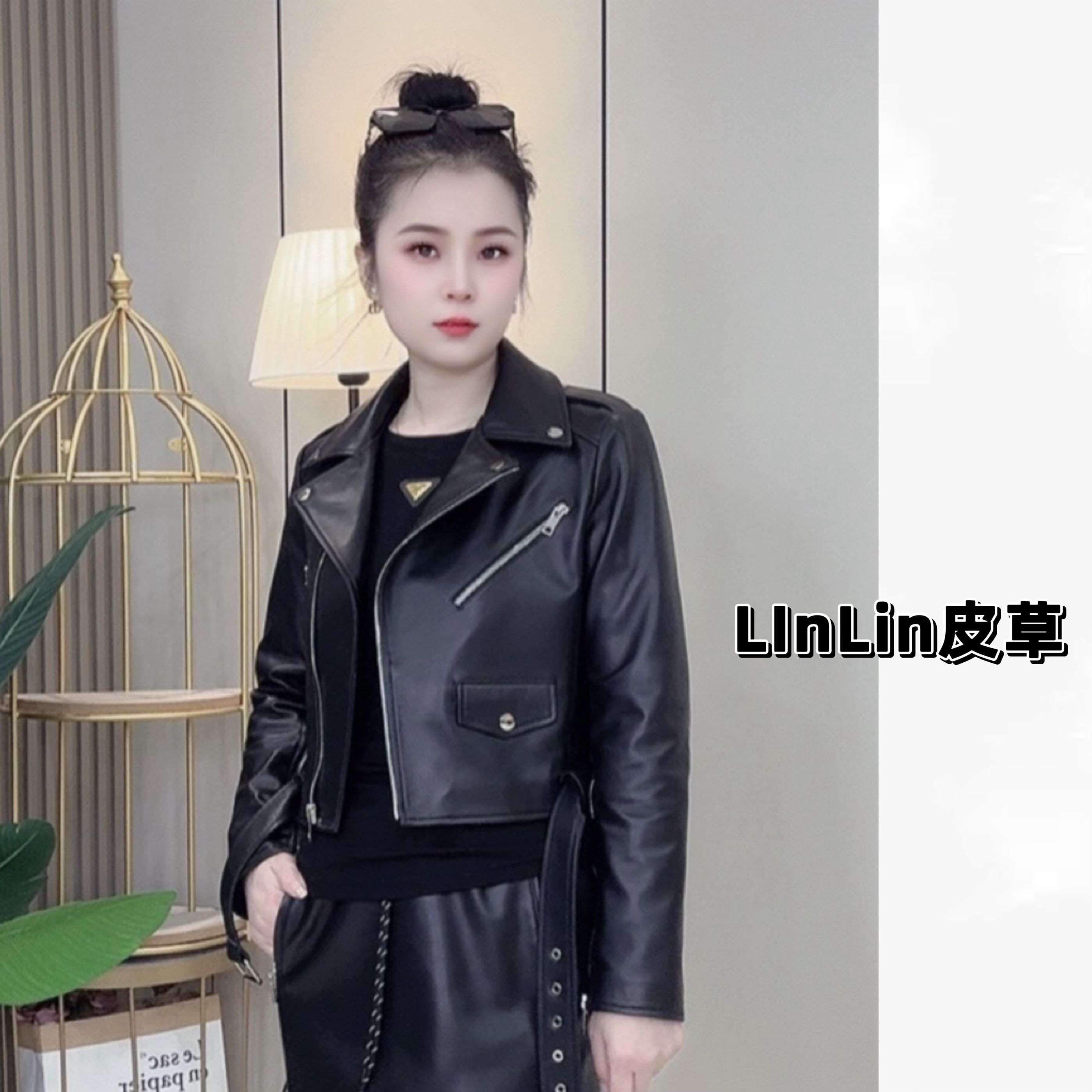 LinLin皮衣】陈太网红时尚真皮外套绵羊皮百搭休闲短款显瘦翻领