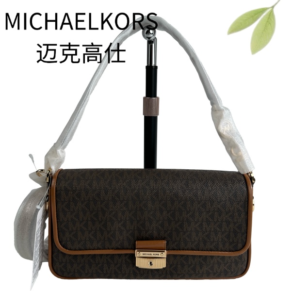 99新 MICHAEL KORS/迈克高仕 棕老花拼皮法棍包G25116893底26X14