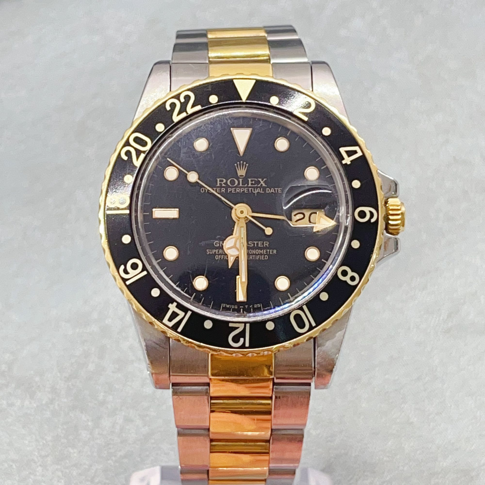 95新 Rolex/劳力士 格林尼治18K黄金间精钢黑盘自动机械腕表16753