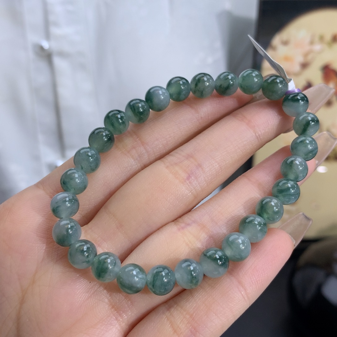 翡翠手链未镶嵌卡6.9冰胶飘花