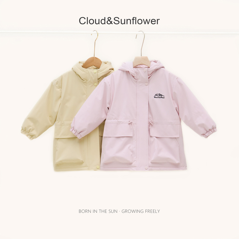 【云朵小葵】女童冬季年款拉链款连帽抽绳加厚纯色洋气冲锋衣555315