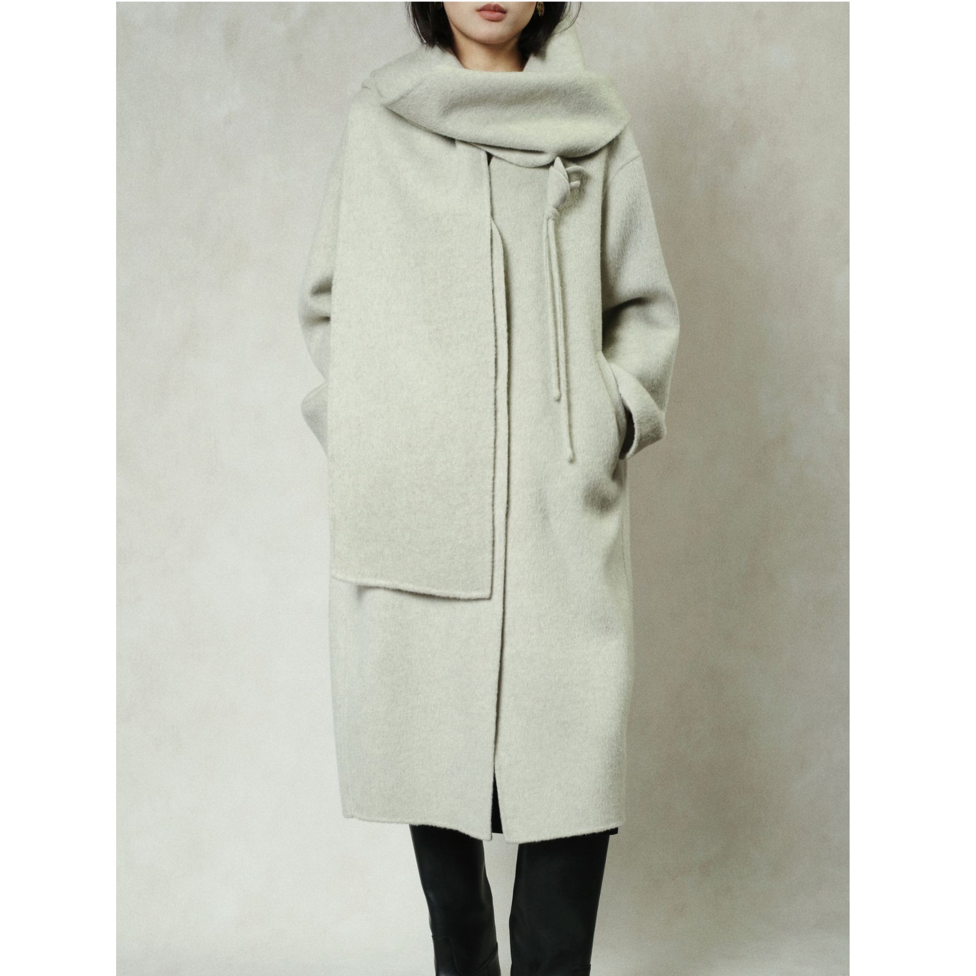 牦牛绒长款羊毛大衣百搭宽松双面呢外套女秋冬8892