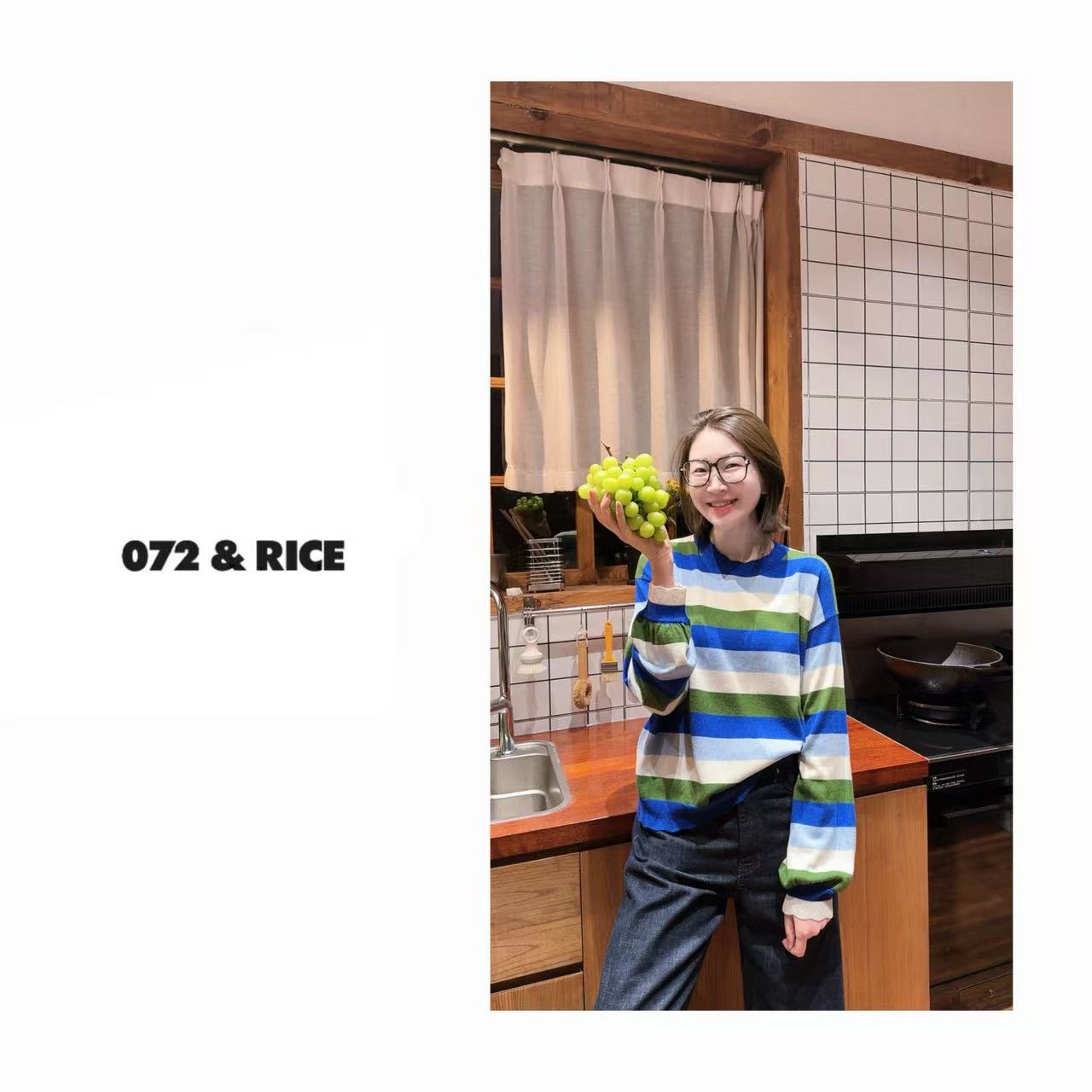 072 & RICE【大理条】绵羊毛 秋季休闲圆领长袖针织衫 32LE070