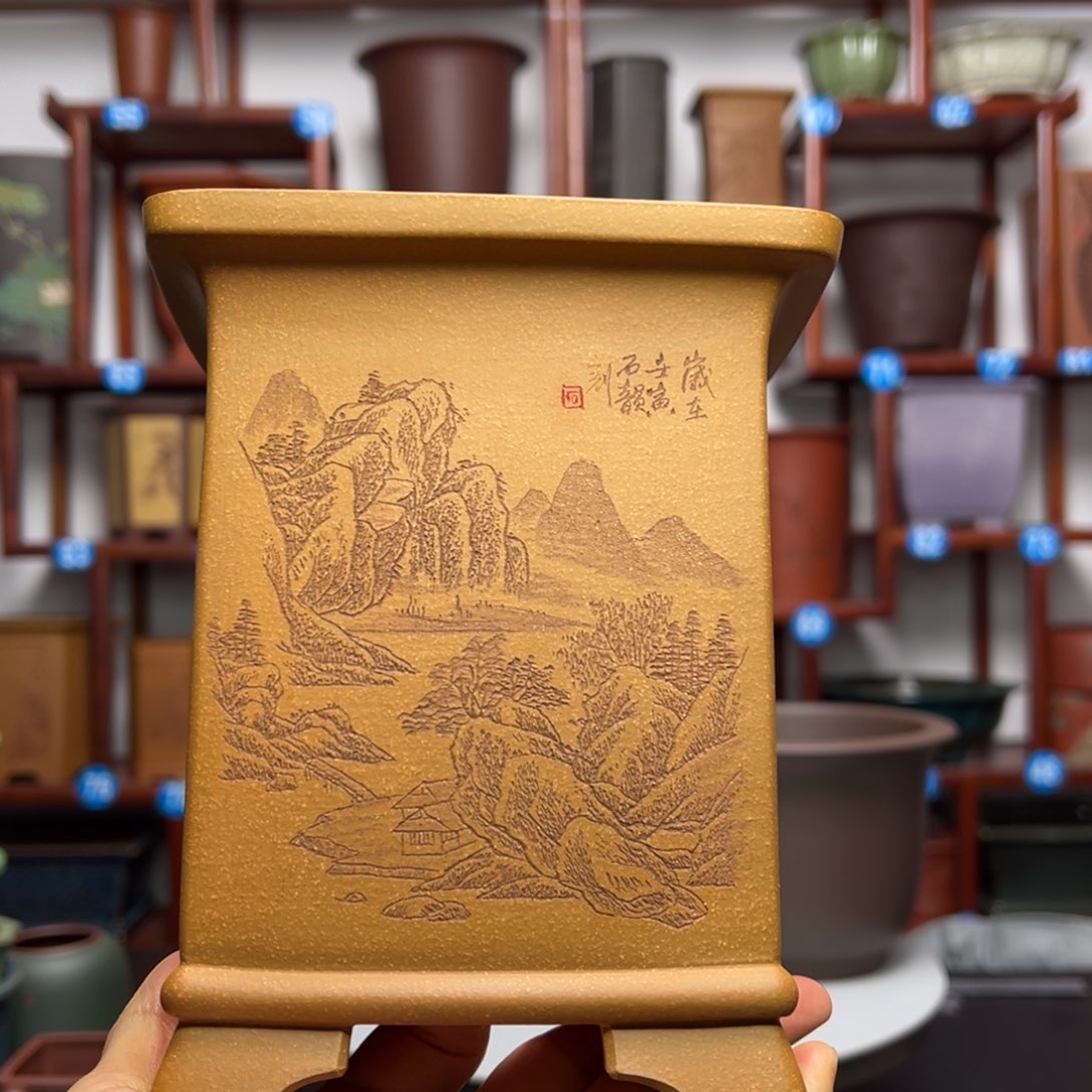 紫砂花盆开*四方花盆
