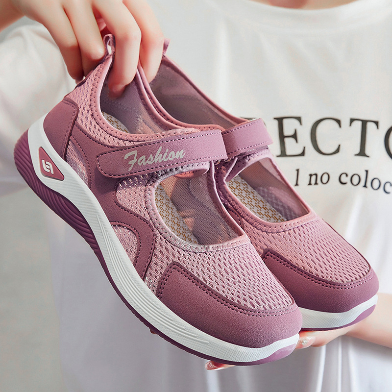 鞋子女2025夏季新款健步鞋shoes中老年妈妈鞋魔术贴网鞋