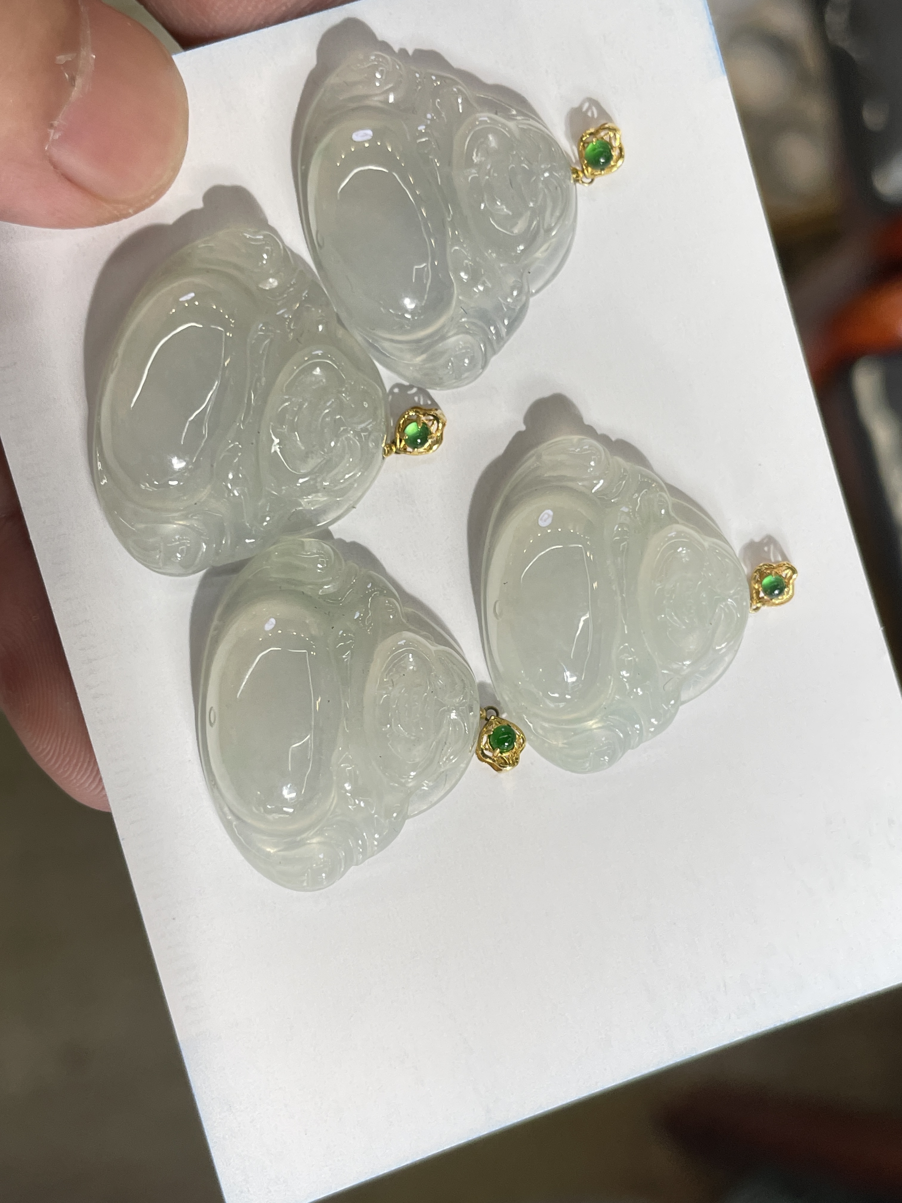 镶嵌佛公天然A货翡翠白冰吊坠男士女士挂件颈饰