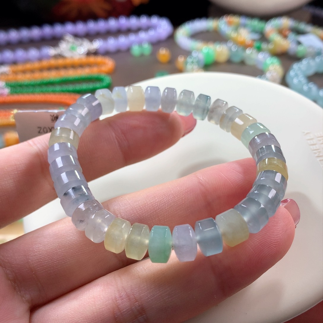 翡翠手链未镶嵌翡翠莫兰迪算盘珠卡7+