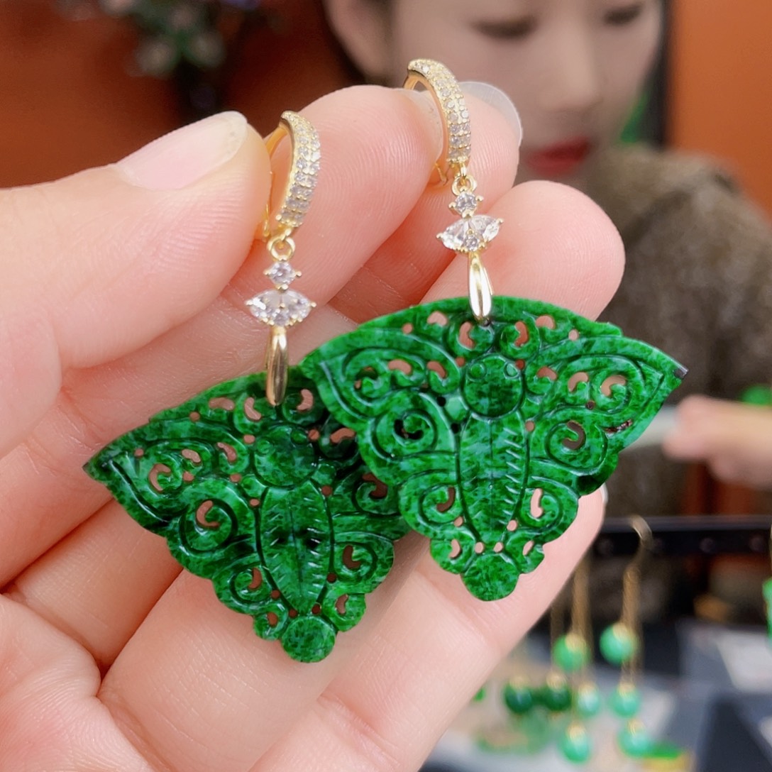 翡翠银S925镶嵌耳饰