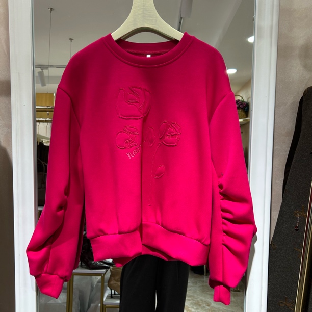 高端女士双色玫瑰印花卫衣