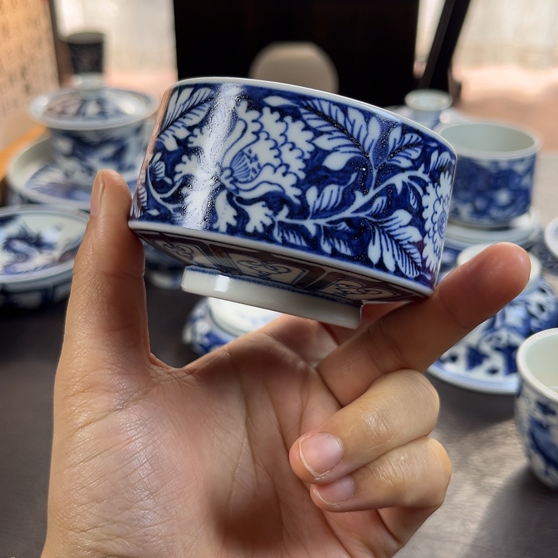 朝岚夕霞仿至正元青花原矿釉烧制全手绘主人杯