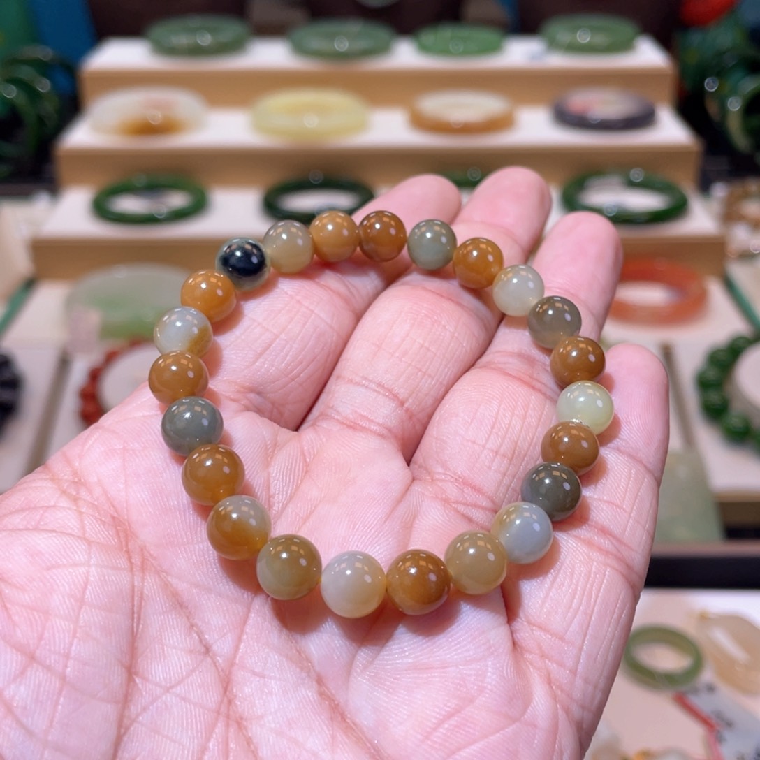 和田玉楼兰三色手串卡8未镶嵌