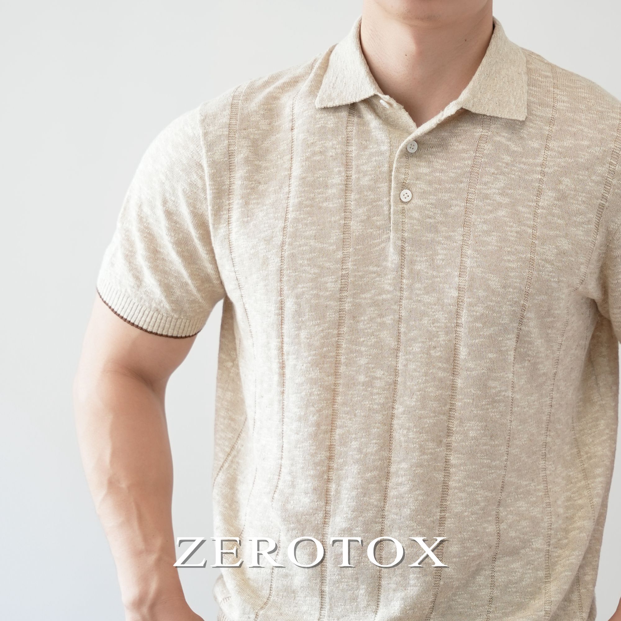 亚麻棉混纺 翻领针织POLO衫条纹专令短袖商务休闲T恤男士