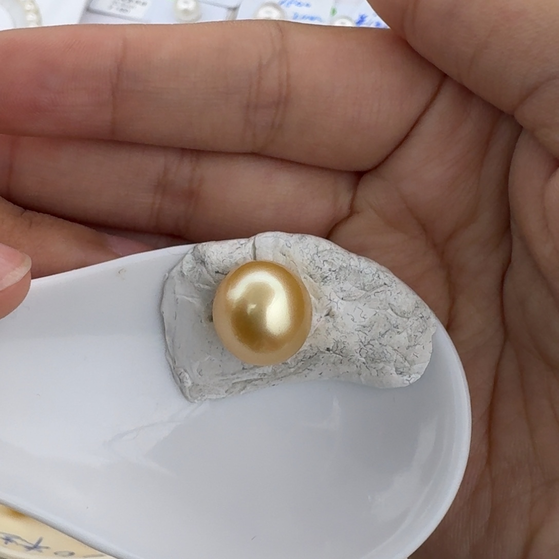 海水珍珠裸珠金珠椭圆无暇12.2mm