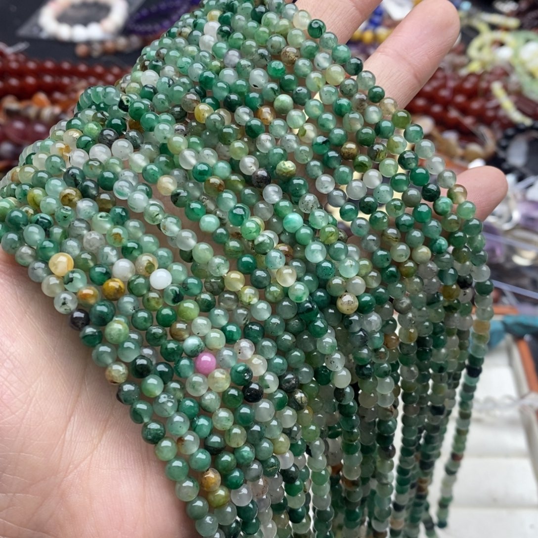 玛瑙/玉髓未镶嵌珠宝半成品两条天然4mm+非洲翠圆珠