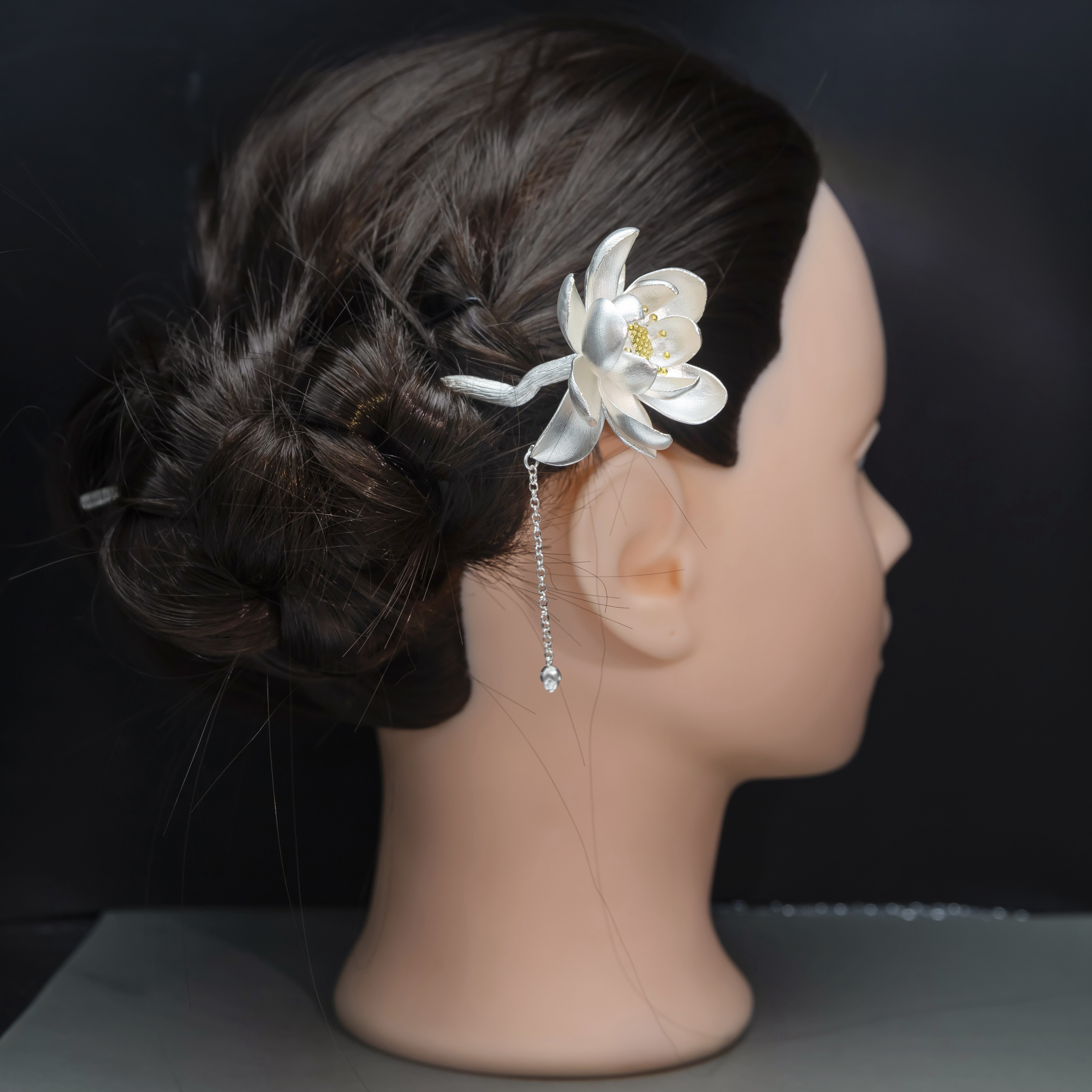 足银银制品 荷花发簪【鑫爵银创】足银百搭古典气质