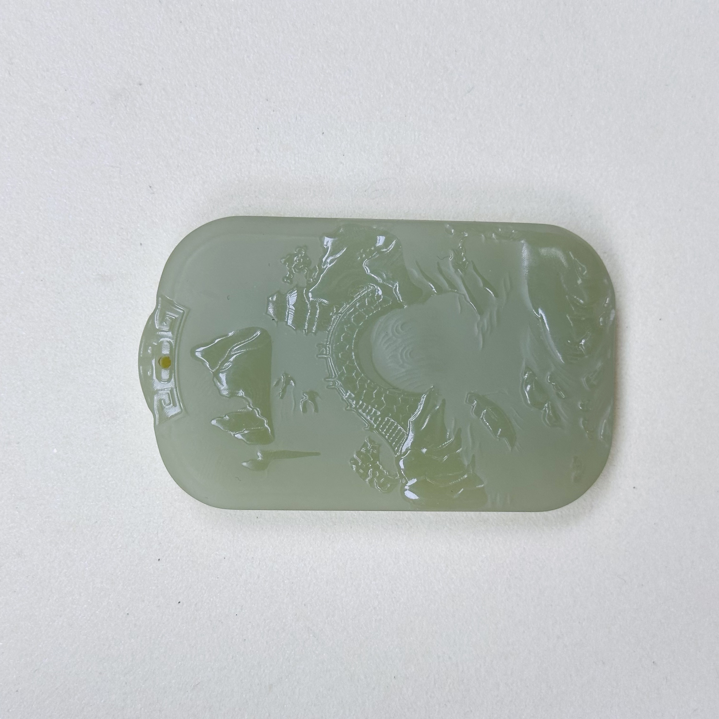 浅浮雕精工山水牌链坠男女通用玉石