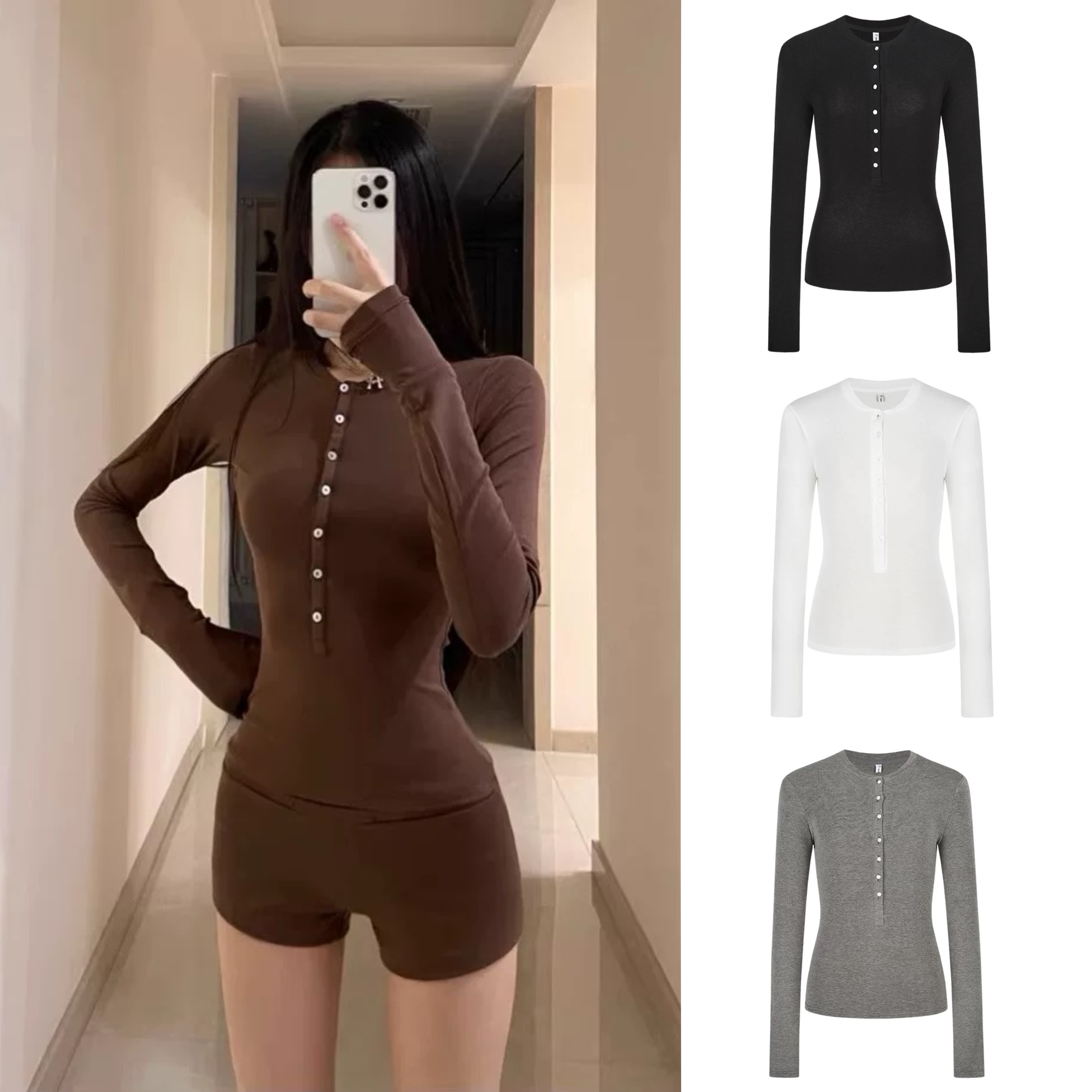 超绝版型·满级显瘦长袖上衣打底百搭高知感排扣修身亨利衫