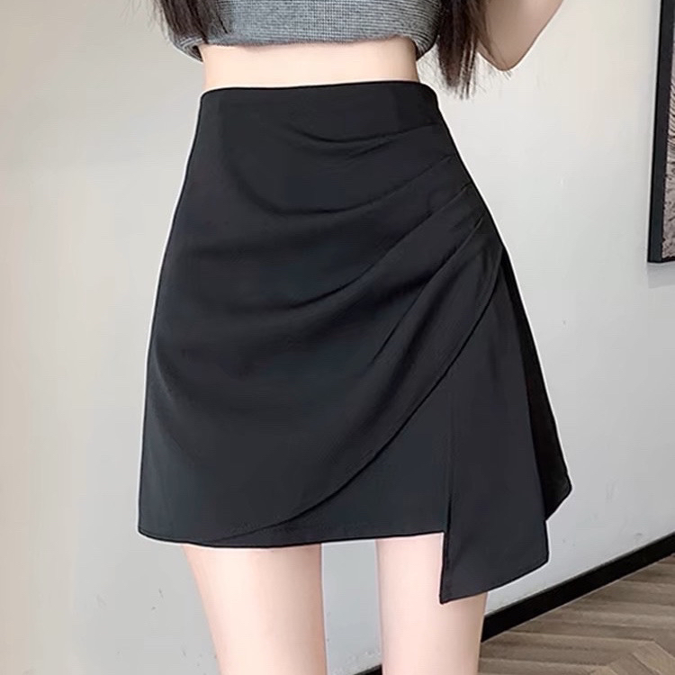不规则黑色西装半身裙女2024新款高腰显瘦防走光A字短裙