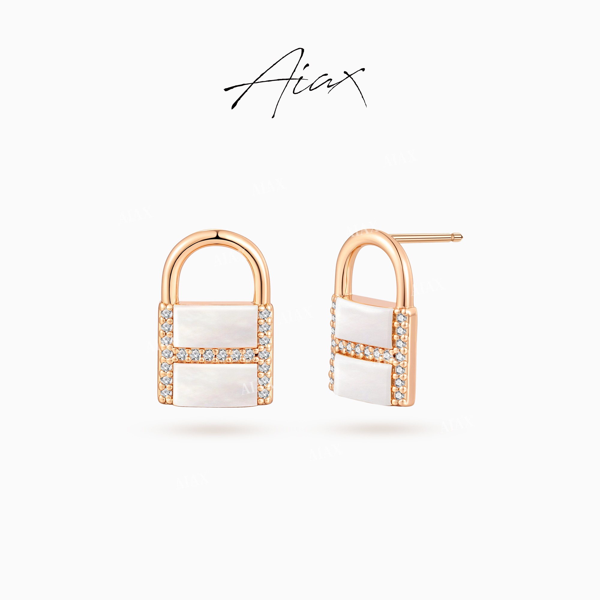 铜合金合成锆石耳饰 AIAX  轻奢高级感气质流光锁头耳环TSL2675