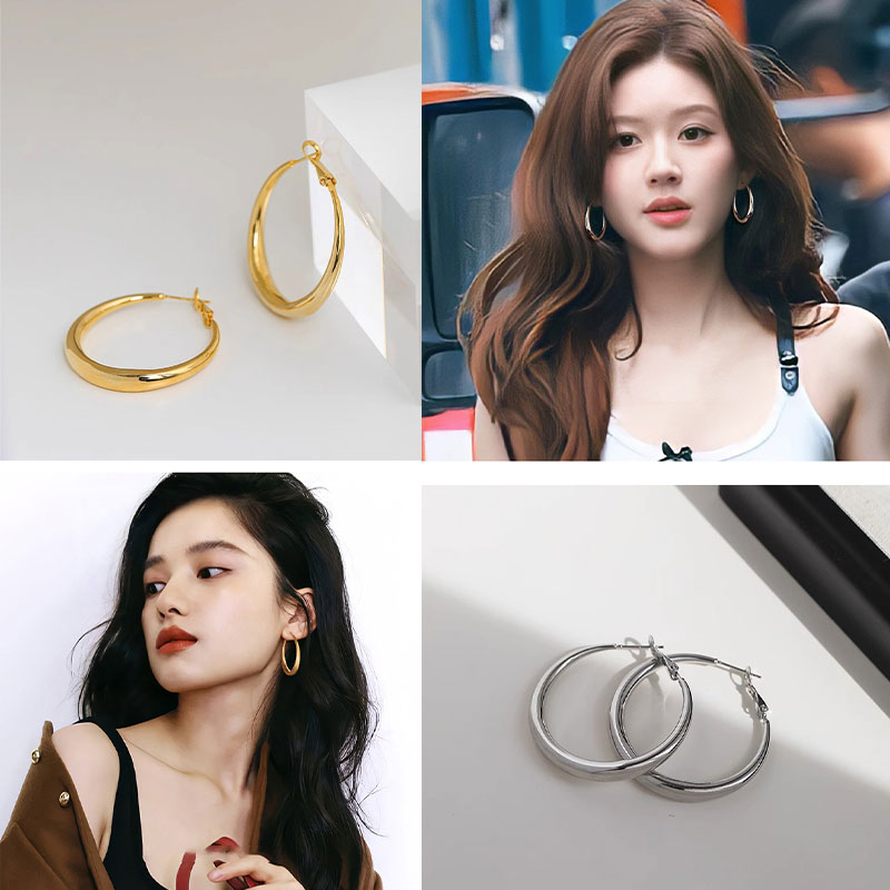 大耳圈耳针高级感素圈耳环2025新款爆款圆圈耳钉宽圈爆款耳饰7214