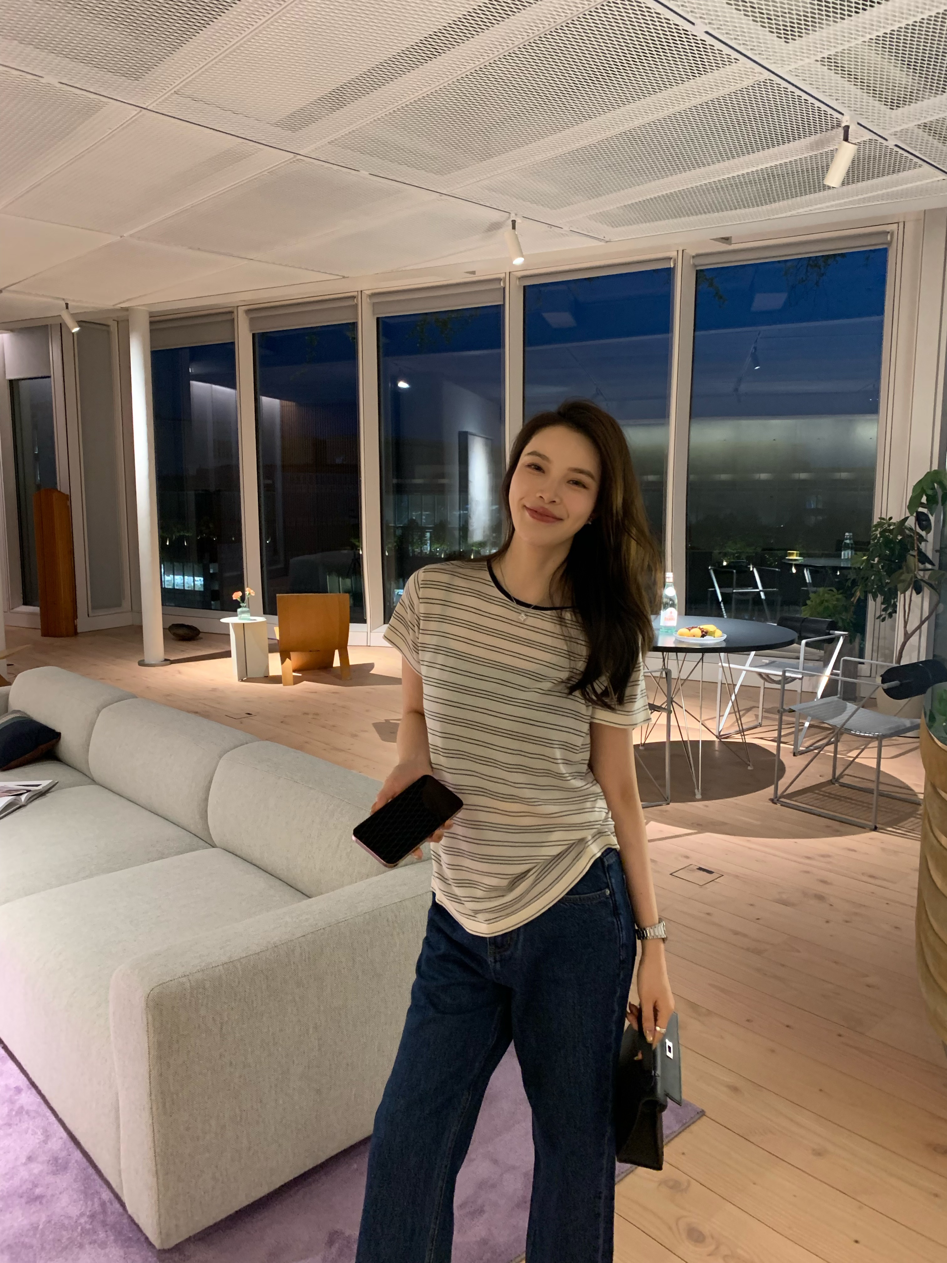 BIG WHITE REMADE“条纹”100莱赛尔条纹短袖T恤经典撞色显瘦D5L388