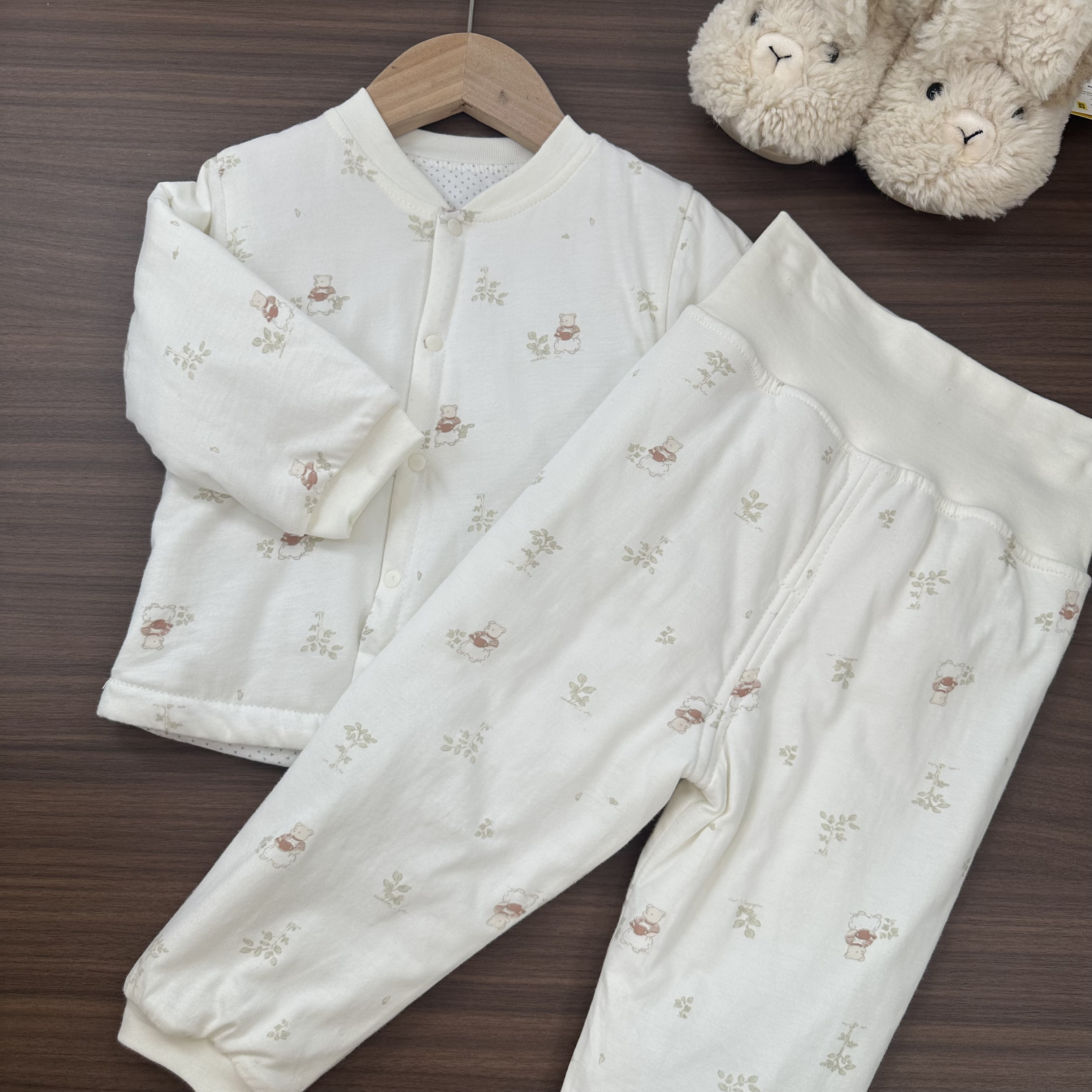 女宝全棉秋冬新款40g夹棉保暖高腰护肚分体按扣家居服秋衣秋裤