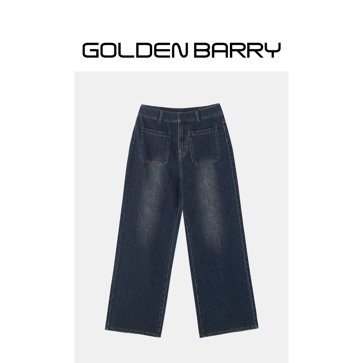 |503157复古工装风方贴袋直筒牛仔裤