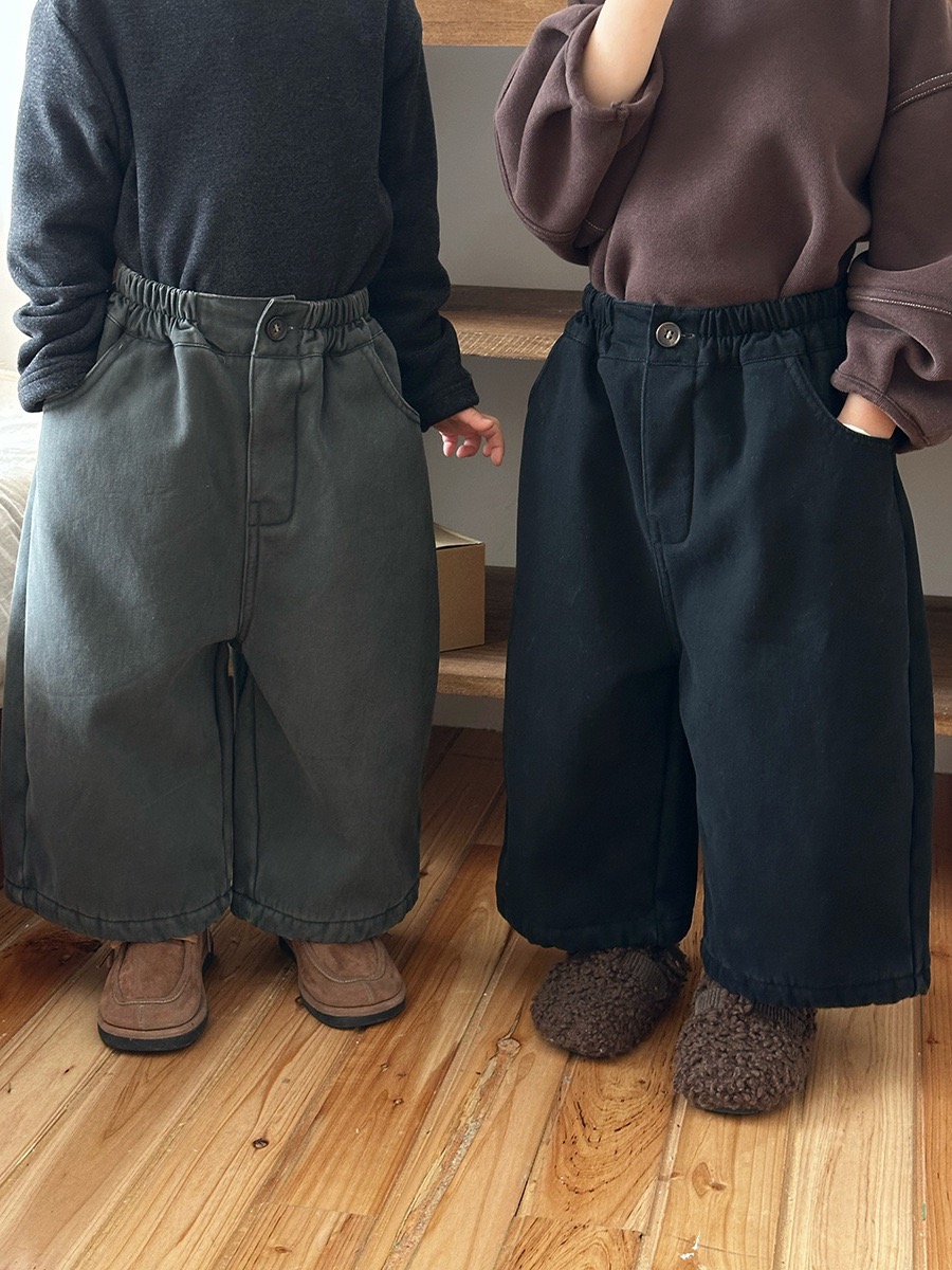 2025冬季新品韩版男女童做旧棉布一体绒加厚直筒裤jy2535