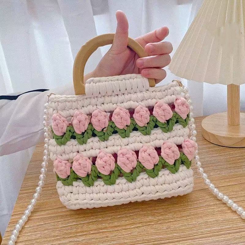 自制郁金香手工编织包包布条线diy材料包送女友礼物斜挎手提成品