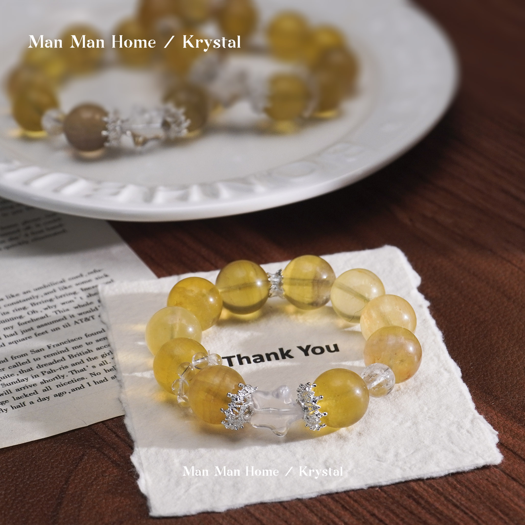 MMJ681【少年游】满满家天然白水晶黄萤石手链多样性发货 发其一