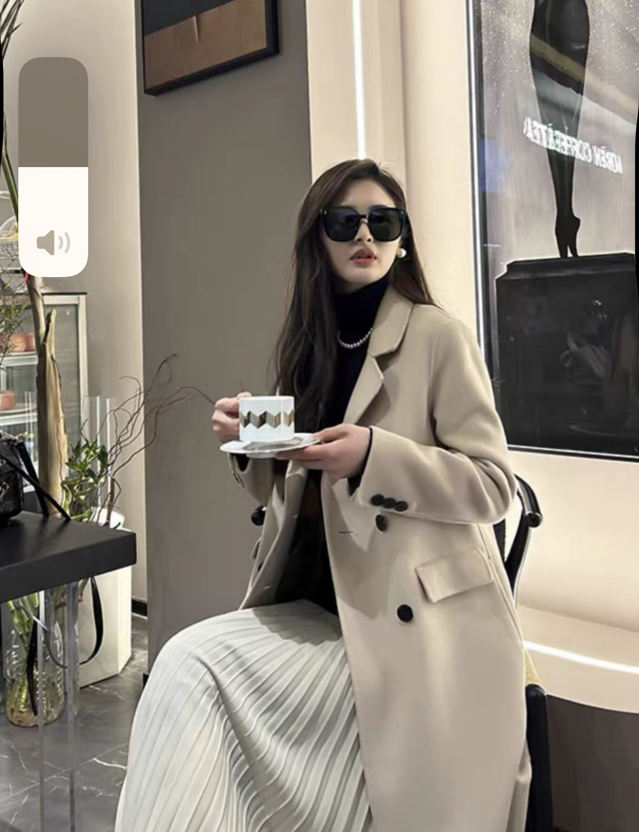 Y小个子显瘦百搭秋冬时尚西装领羊毛外套大衣直下摆长袖2588