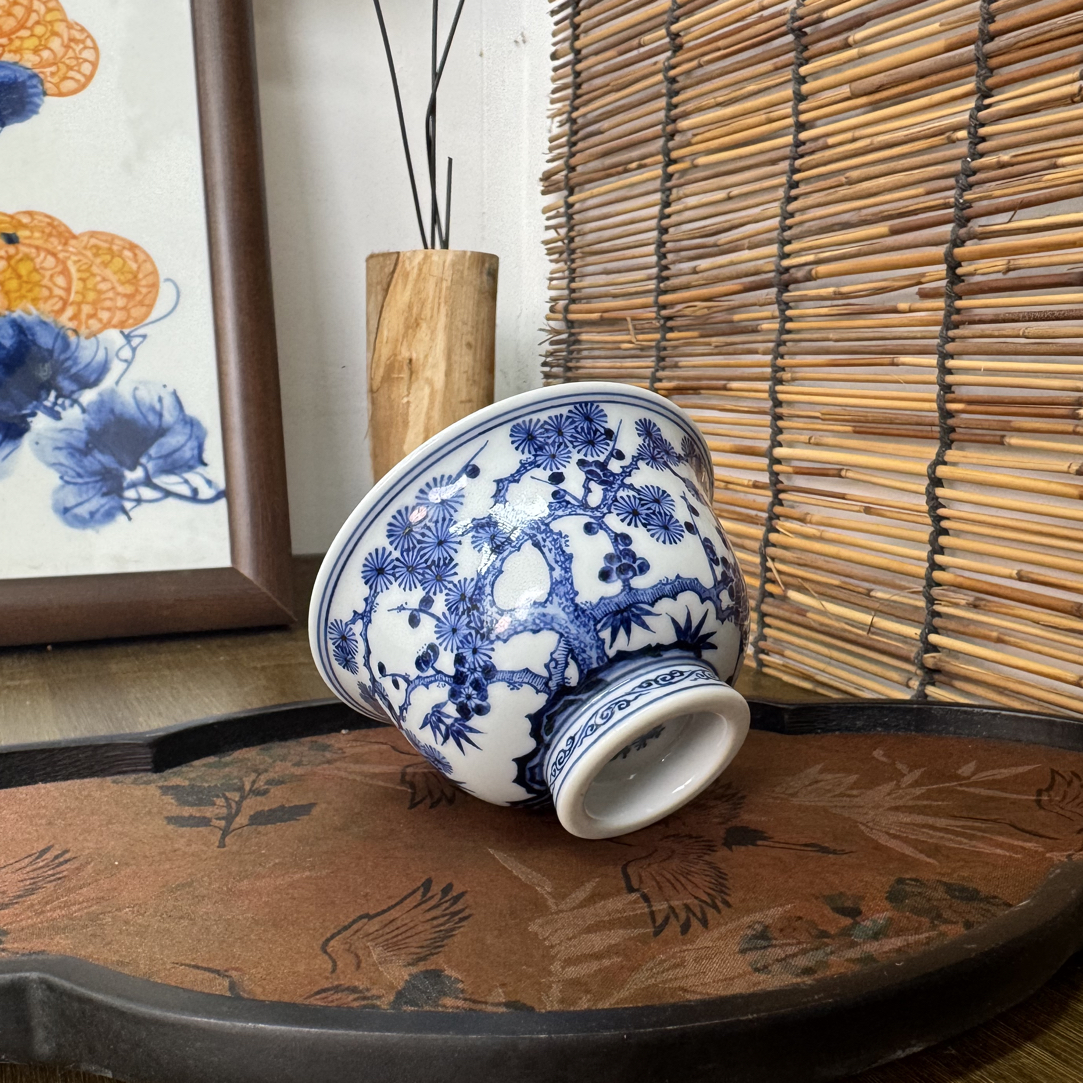 【幕君华窑】仿明松竹梅压手杯 景德镇全手工手绘茶具