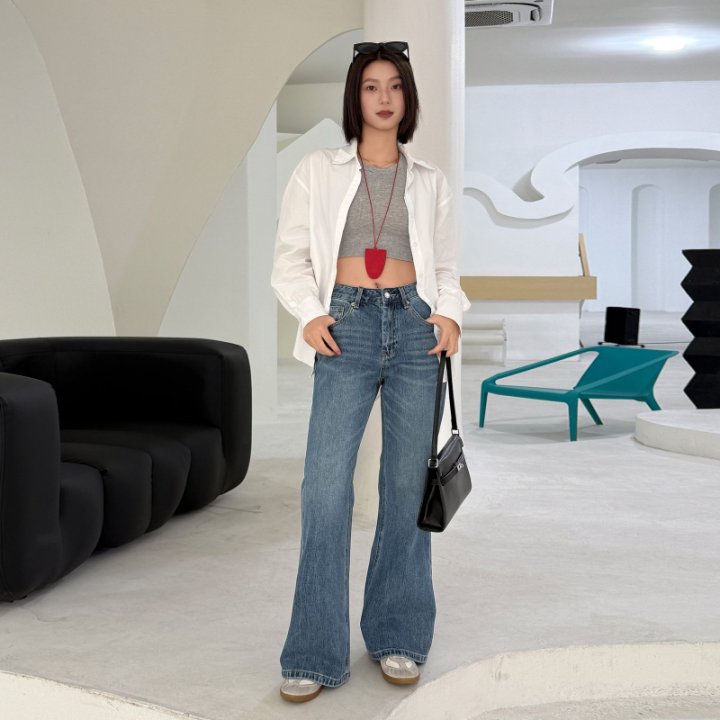 2025早春版 高品质高腰直筒微喇裤 不显胯